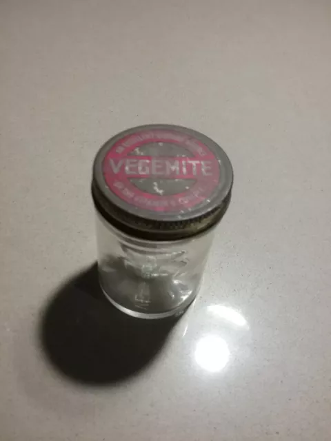 Collectable Vintage Vegemite Glass Jar with Metal Screw on Lid-Australian 1930's