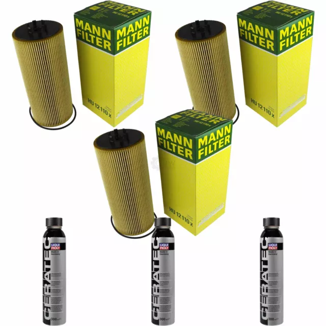 3x MANN-FILTER Ölfilter HU 12 110 x + LIQUI MOLY Cera Tec 3721