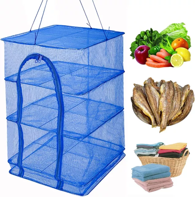 2ft 3-Layer Hanging Herb Mesh Rack Foldable Drying Net with Zippers