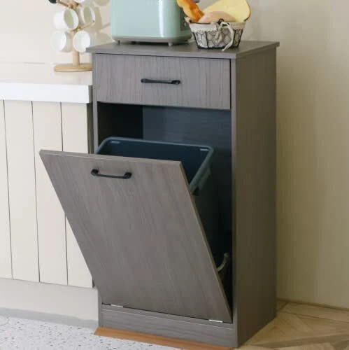 Tilt Out Trash Bin Cabinet or Laundry Hamper-Wooden Cabinet Garbage Recycling...