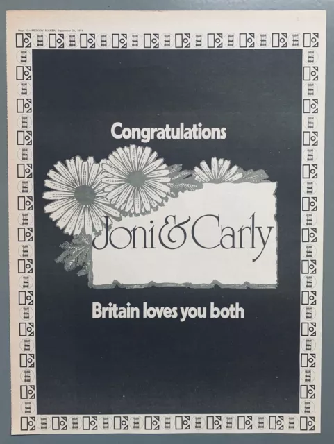 JONI MITCHELL & CARLY SIMON 1974 vintage POSTER ADVERT BRITAIN LOVES YOU BOTH