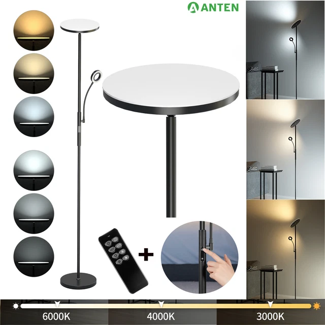 Moderne Stehlampe Für Wohnzimmer ANTEN Stehlampe Dimmbar – 20W LED Deckenfluter Mit 7W Leselampe & Fernbedienung LED Deckenfluter 20W + 7W Silber