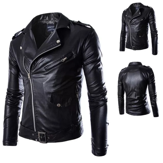 Mens Brando Vintage Motorcycle Biker Black PU Leather Biker Jacket