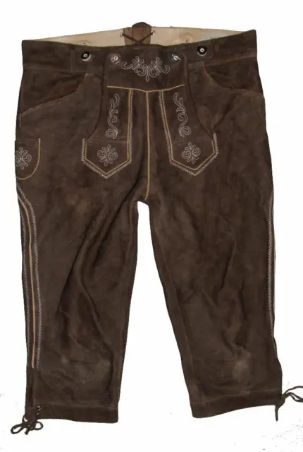 " Wildschütz " Men's Traditional Costume Kniebund- Leather Pants IN Braun Size