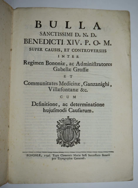 GABELLE - ediz. 1746 - BOLOGNA - raro  - Benedetto XIV