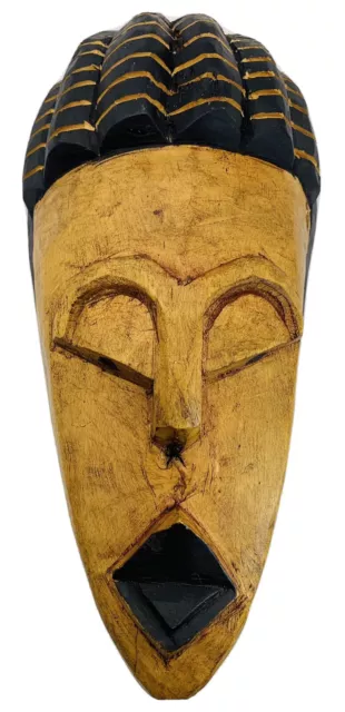 Vintage Folk Art West African Tribal Wood & Painted Mask Wall Decor ￼Ghana 13.5”