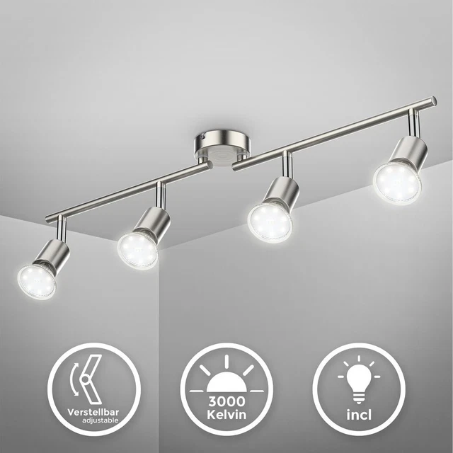 Plafonnier Malga 4, 4 Spots Noir, Orientable, Spot De Plafond Spot