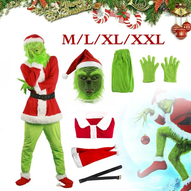 Mens adult Christmas The Grinch Costume Cosplay Santa Fancy Mask Outfit Dress UK