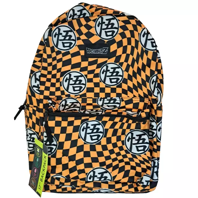 Dragon Ball Z Kanji 17" Anime Laptop Backpack Orange Checker Print Padded New