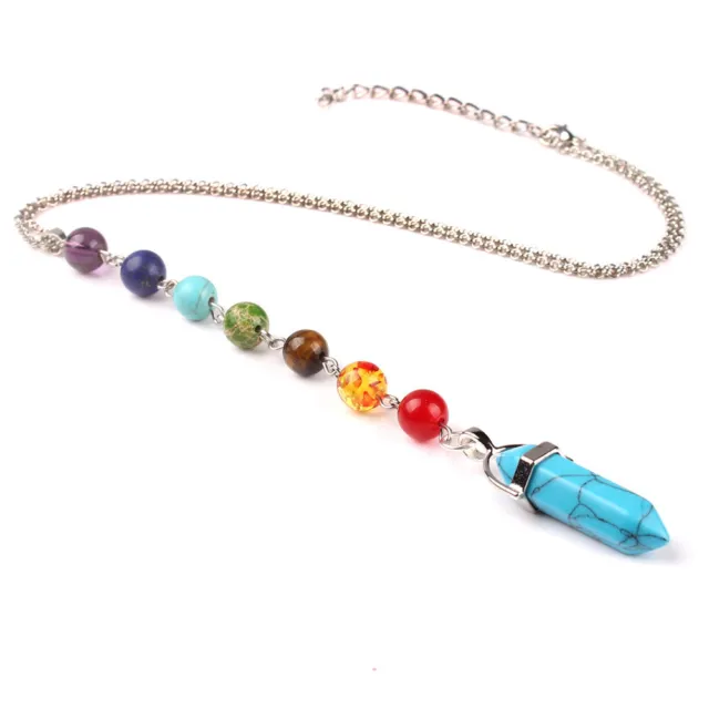 Natural Cyan Turquoise Gems Stone Pendulum Chakra Necklace Chain Wholesale