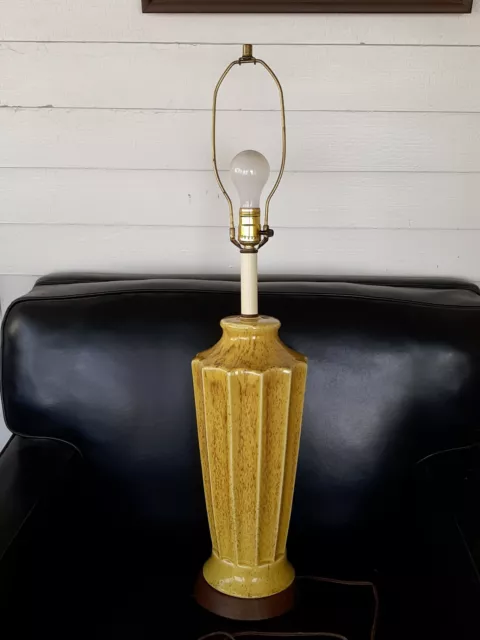 Vintage MCM Art Pottery Drip Glaze 3-way Table Lamp Yellow/Brown