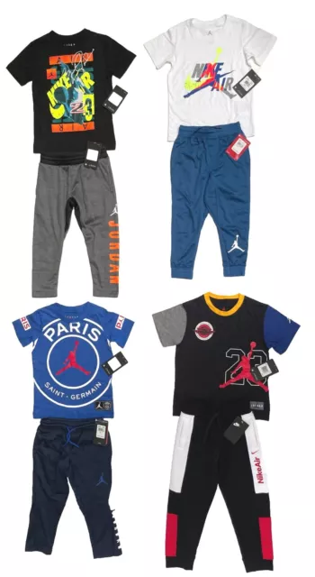 Air Jordan Young Boys 2-PC Jogger Sets w/Long or Short Sleeve T-shirts; Sz 4-7 2