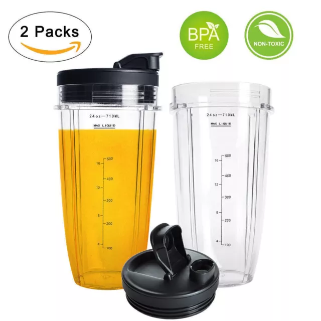 For Nutri Ninja Blender 24oz Replacment Cup with Measuring Scale + Seal Lid fit