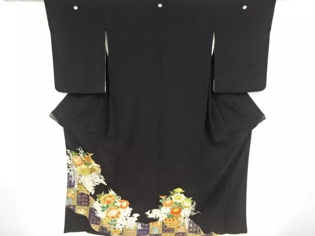 84743# Japanese Kimono / Antique Tomesode / Embroidery / Floral Plants