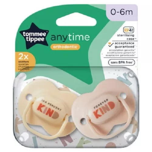 Tommee Tippee Anytime Twin Pack Soothers Orthodontic 0-6M
