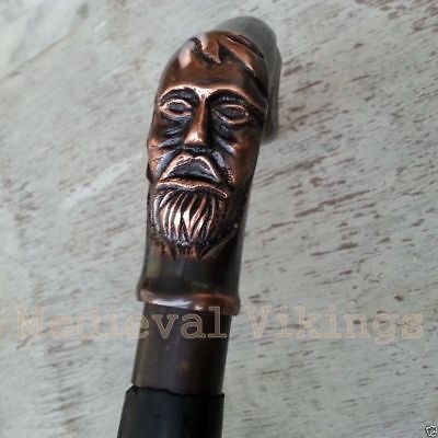 Antique Brass Nautical Black Designer Head Walking Stick Wooden Cane HALLOWEEN