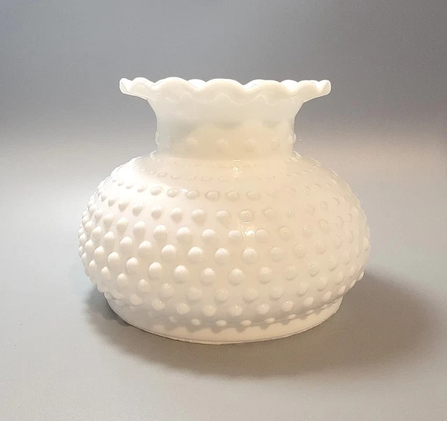 Vintage Fenton Hurricane Milk Glass Hobnail Crimped Lamp Shade 6.5" Fitter