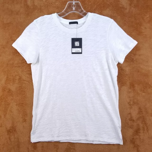 ATM Womens Top Small White Pullover Silver Foil Tee Schoolboy Crew $145