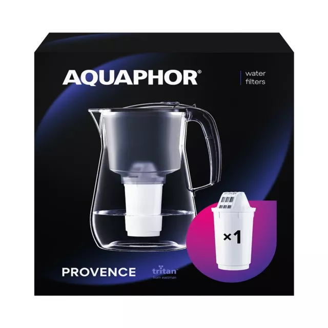 AQUAPHOR Wasserfilter Provence Filterkrug  inkl. 1 x A5 Filterkartusche, schwarz