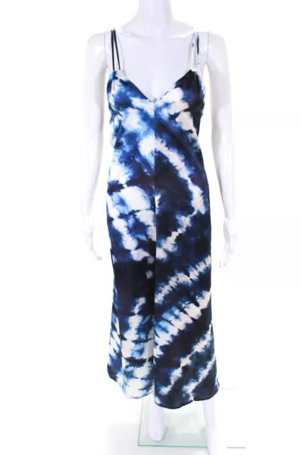 Zara Womens Tie Dye Front Seam V-Neck Sleeveless Maxi Slip Dress Blue Size XS/S