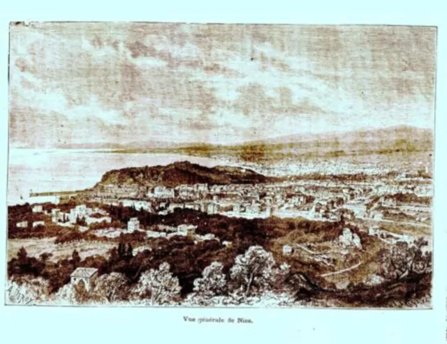 GRAVURE SUR BOIS 19ème VUE GENERALE DE NICE