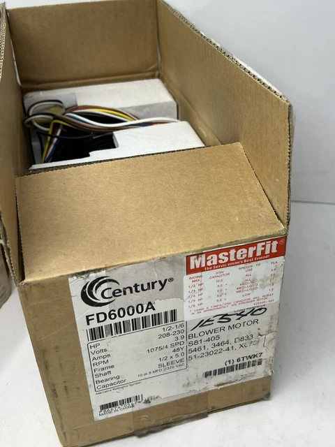 Century Motor FDL6000A  1/2 1/6 HP , 4 Speed Blower Motor Incl Capacitor - New