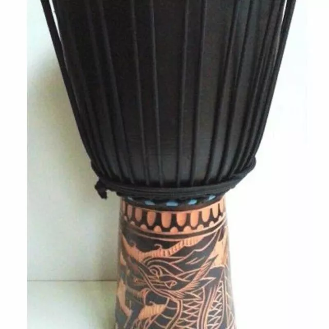 Pro Quality Mahogany Wood Bongo Djembe Drum Dragon Carved Black 50Cm 9-9.5" Head
