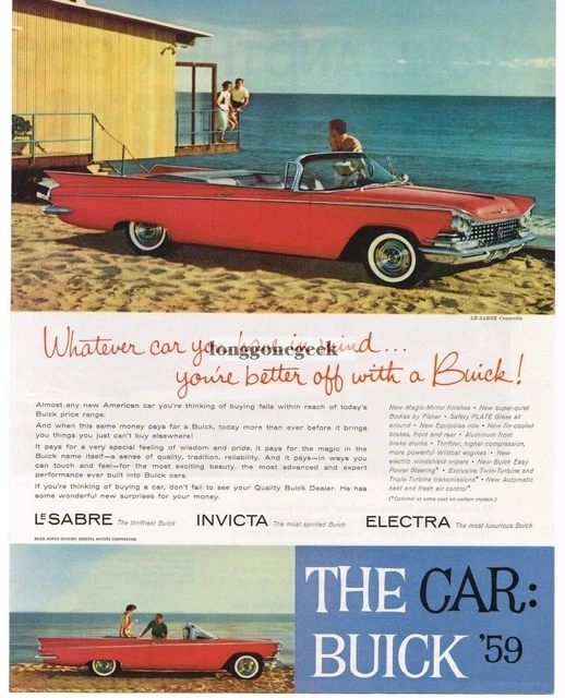 1959 BUICK Le Sabre Red Convertible on the Beach Vintage Ad