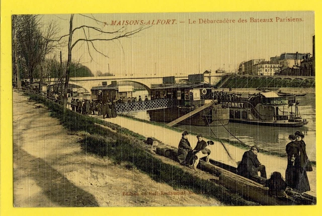 cpa canvas 94 - HOUSES ALFORT Bords de Marne LANDING of PARISIAN BOATS