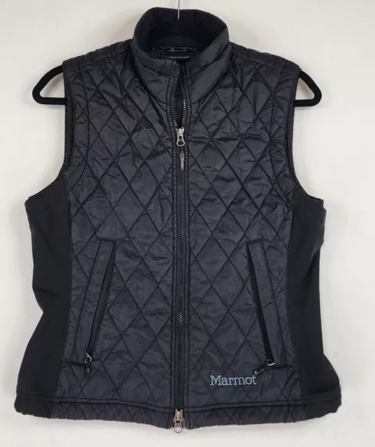 Marmot Vest Womens Small Black Logo Classic Quilted Puffer Outdoor Ski Hiking