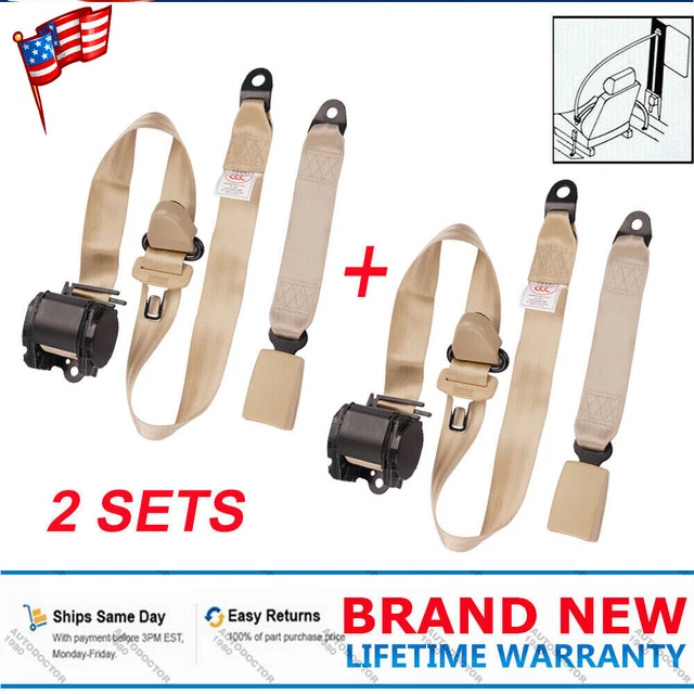 2pcs Retractable 3 Point Safety Seat Belt Straps Front Auto Vehicle Adjustable