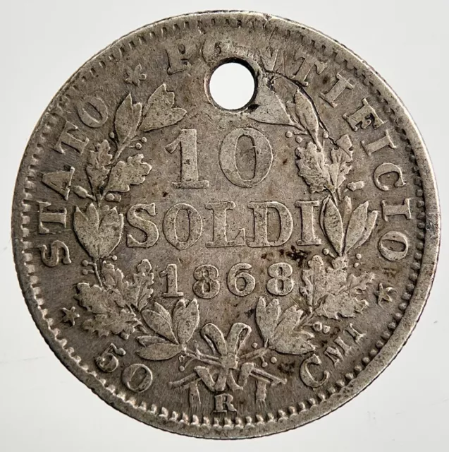1868 10 Soldi Stato Pontificio PIO IX | Moneta d'Argento Roma | Grado da Collezione | a041