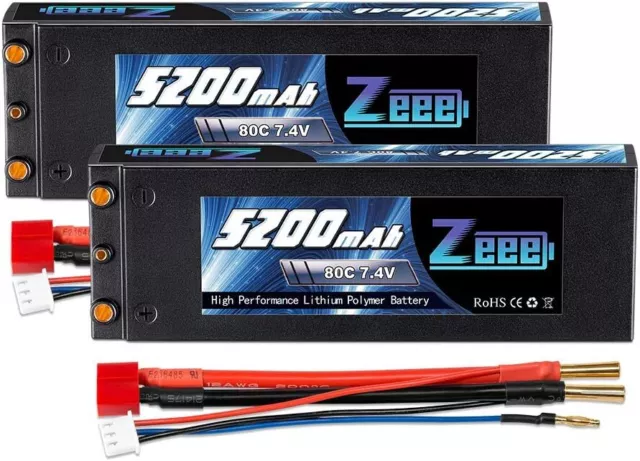 2X Zeee 2S Lipo Battery 5200mAh 7.4V 80C Hard case RC Battery with Deans T Plug