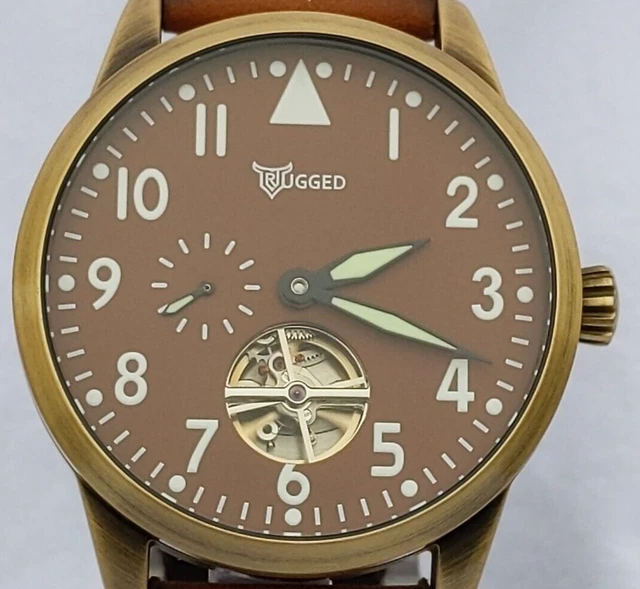 SOLID BRASS, AUTOMATIC SeaGull field watch, pilot flieger, flywheel