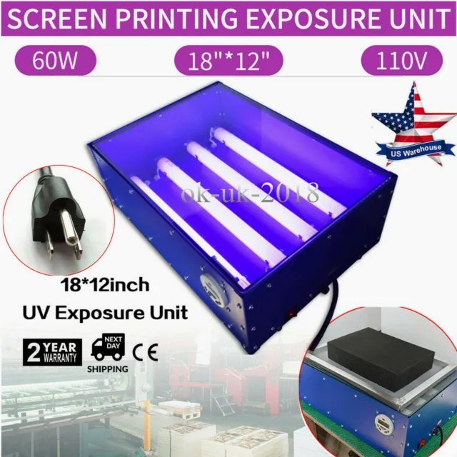 18"x12" UV Exposure Unit Screen Printing Plate Making Machine 4 Led Tubes Box US