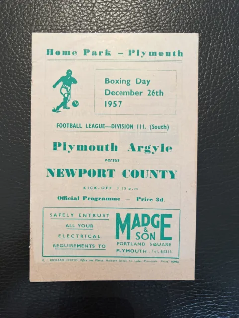 26.12.1957. Plymouth Argyle v Newport County (Div 3 South).