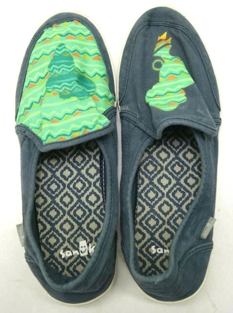 New Sanuk Womens Walking Pair O Dice Navy Tribal Canvas Shoes Flats US 7 EU 38