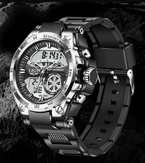 Rugged dual Digital & Analogue Waterproof Quartz Sports Wrist Watch. NEW & BOXED