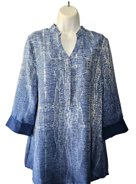 Soft Surroundings Brigitte Tunic Shirt Blue Ombre High Low Size Medium Women's