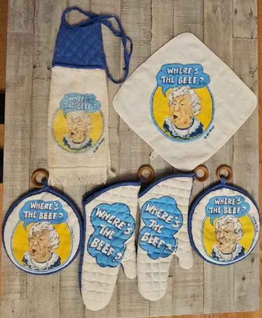 Where's The Beef Hand Kitchen Towel Oven Mitts Pot Holder Wash Clot Wendy's 1984