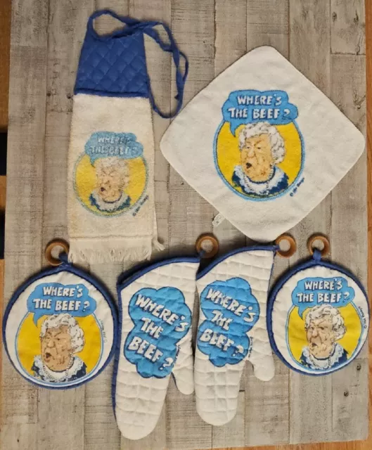 Where's The Beef Hand Kitchen Towel Oven Mitts Pot Holder Wash Clot Wendy's 1984