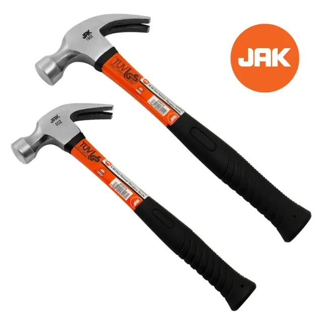 2 X JAK QUALITY Claw Steel 8oz 16oz Hammer Fibreglass Nail Remover DIY Carpenter