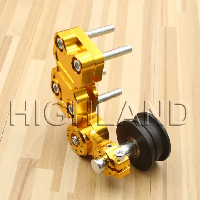 DIY Golden Aluminum Motorcycles Bike Adjustable Chain Tensioner Bolt On Roller 2