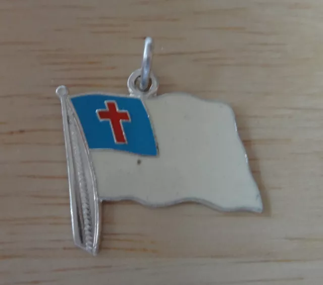 Sterlingsilber 20x20mm Emaille christliche Flagge mit Kreuz Charm