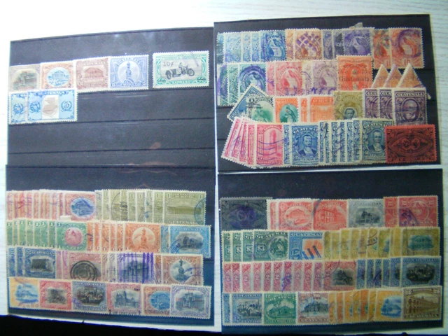 4 Steckkarten voll mit Marken von Guatemala, unterschiedliche Erhaltung