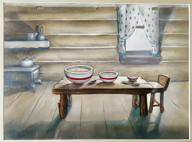 THE WICKED WOLF ~ Terrytoons Production Background Painting (1946) Mighty Mouse!