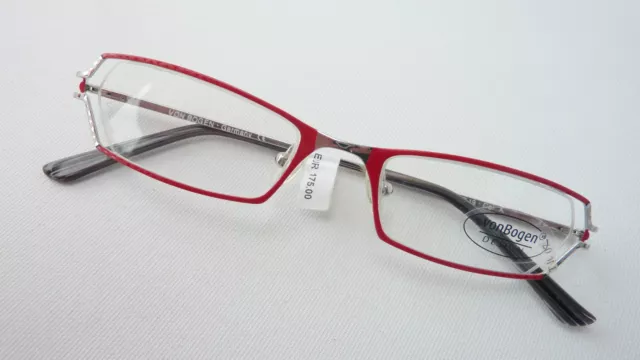 Teilrandlose Fassung Brille schmal Gestell Damen zierlich rot silber Grösse S