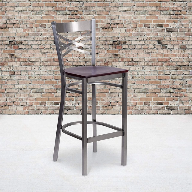 2 Pk. HERCULES Series Clear Coated ''X'' Back Metal Restaurant Barstool - Mahoga