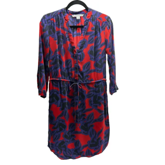 DVF Diane von Furstenberg Poppy Floral Stretch Silk Freya Shirt Dress Size 4