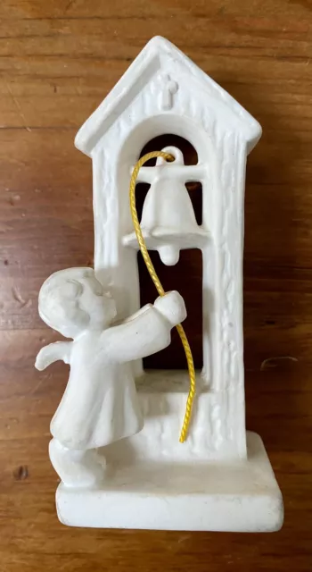 Goebel West Germany White Church Angel Ringing The Bell Bisque 4" Figure